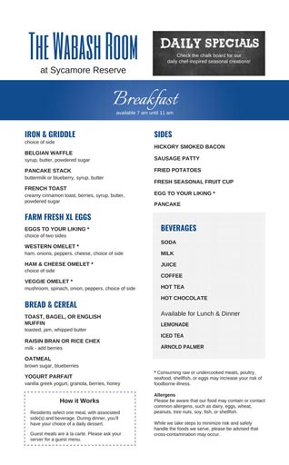 Gourmet Dining at Sycamore Reserve - New Menu Page 1