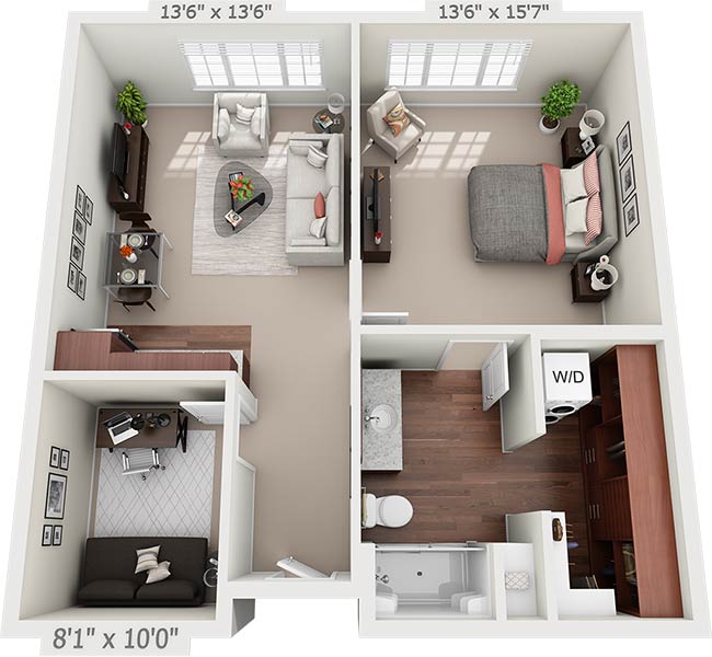 Sycamore Reserve Aspen One Bedroom 3D Floor Plan
